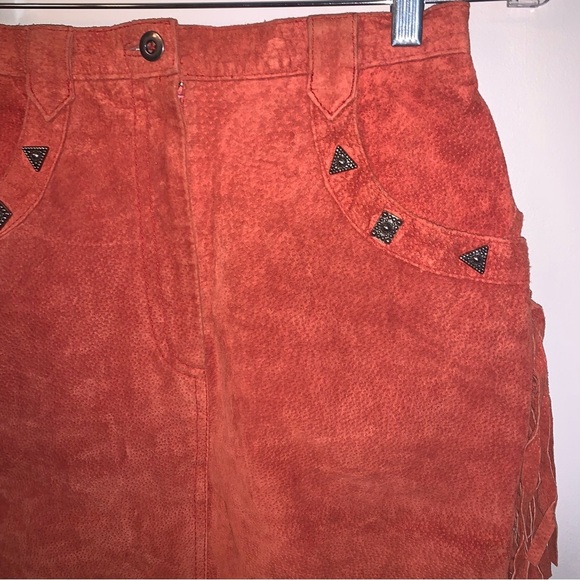 Bagatelle Rust Orange Leather Fringe Western Skirt M - Picture 6 of 11